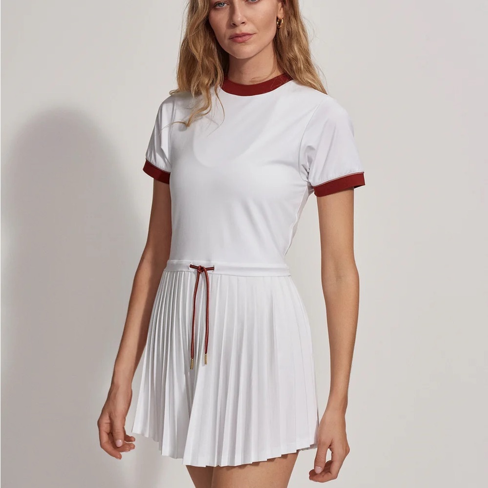 Varley Trent Court Dress 30” in white and burnt henna (red) size medium NWT